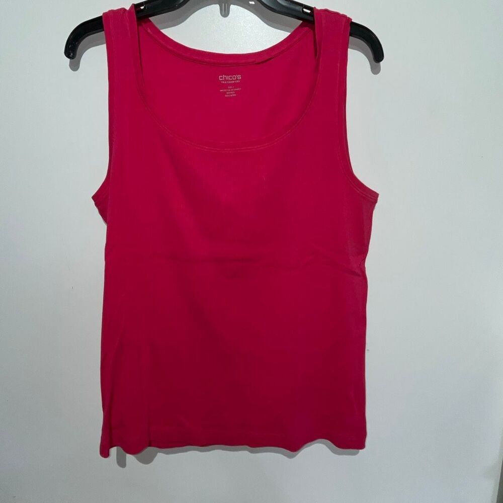 Chico's Women's Hot Pink Ribbed Knit Scoop Neck Sleeveless Tank Top Size 2 Large